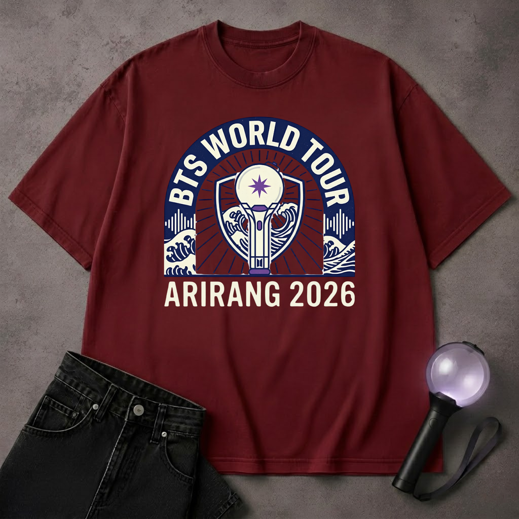 BTS World Tour Arirang 2026 T-Shirt | ARMY Lightstick Concert Merch Style Tee