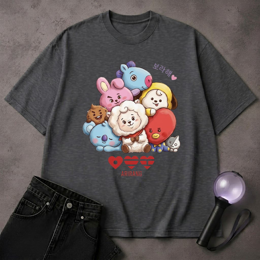 Cute Kpop Disney BT21 Character T-Shirt | ARMY Fan Art Tee | Korean Pop Gift