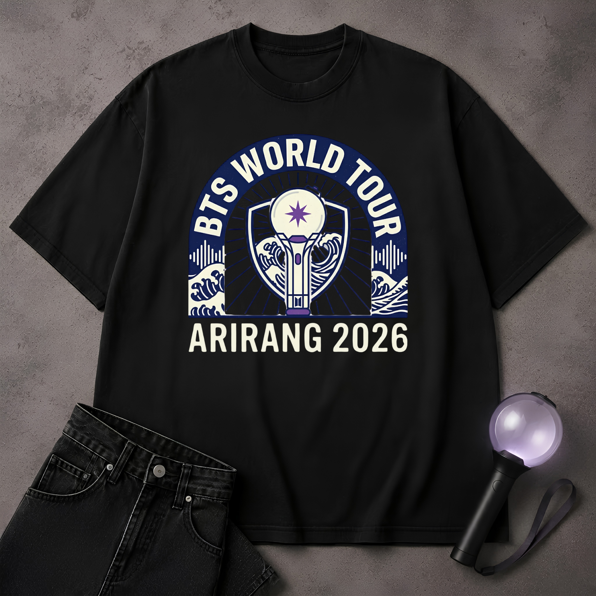 BTS World Tour Arirang 2026 T-Shirt | ARMY Lightstick Concert Merch Style Tee
