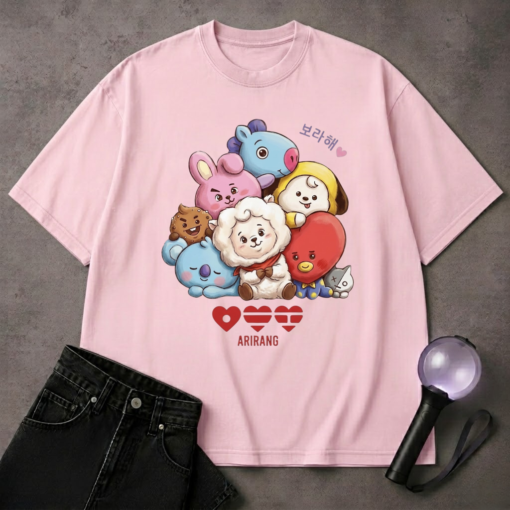 Cute Kpop Disney BT21 Character T-Shirt | ARMY Fan Art Tee | Korean Pop Gift