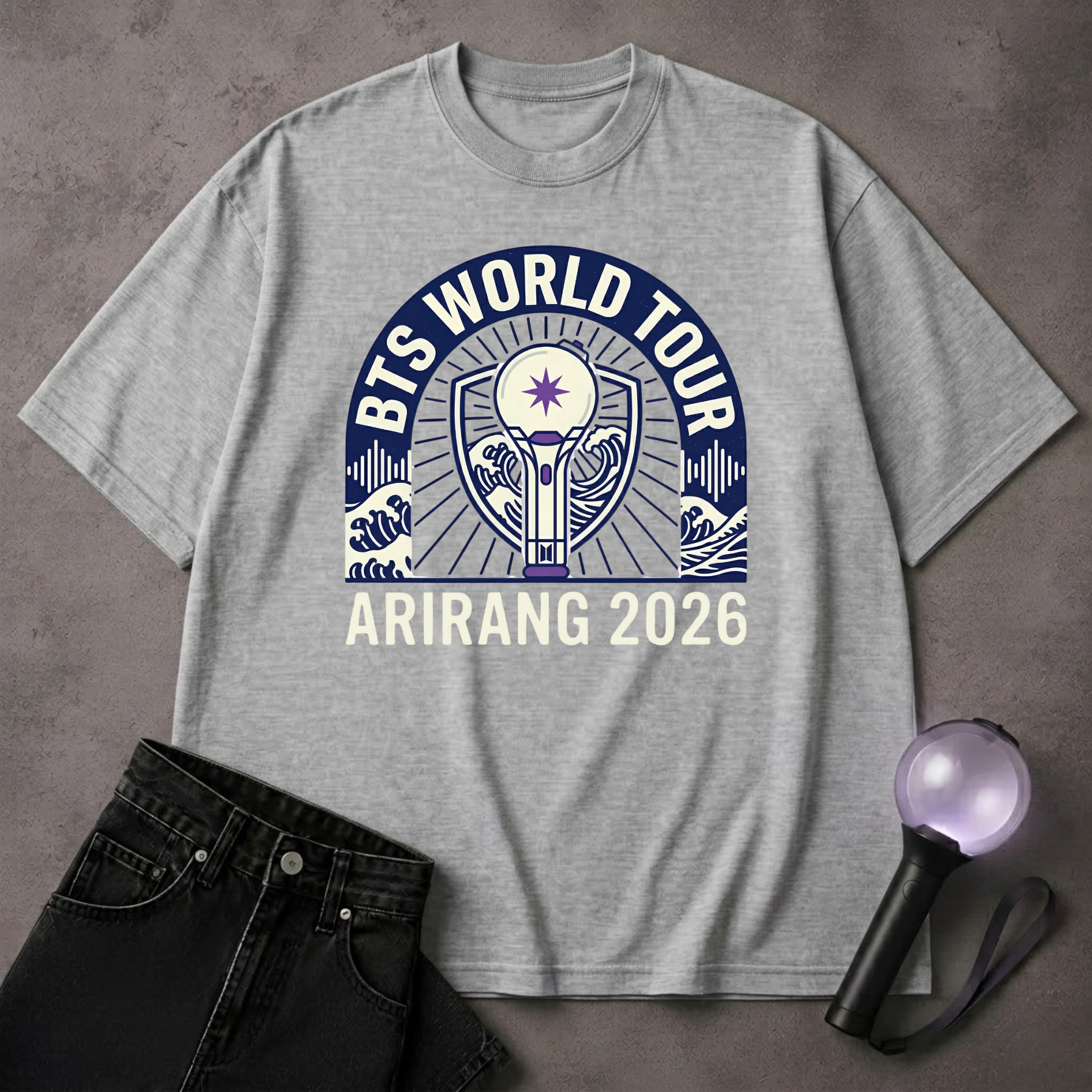 BTS World Tour Arirang 2026 T-Shirt | ARMY Lightstick Concert Merch Style Tee