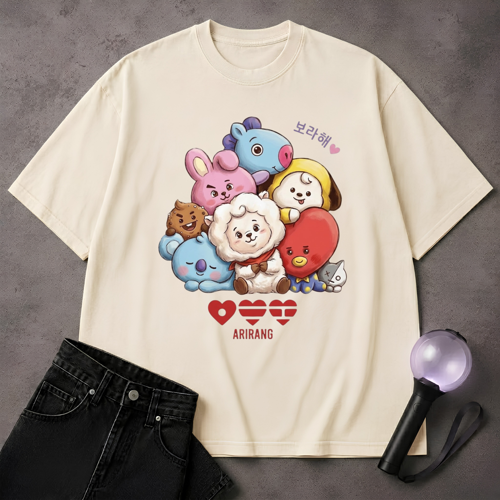 Cute Kpop Disney BT21 Character T-Shirt | ARMY Fan Art Tee | Korean Pop Gift