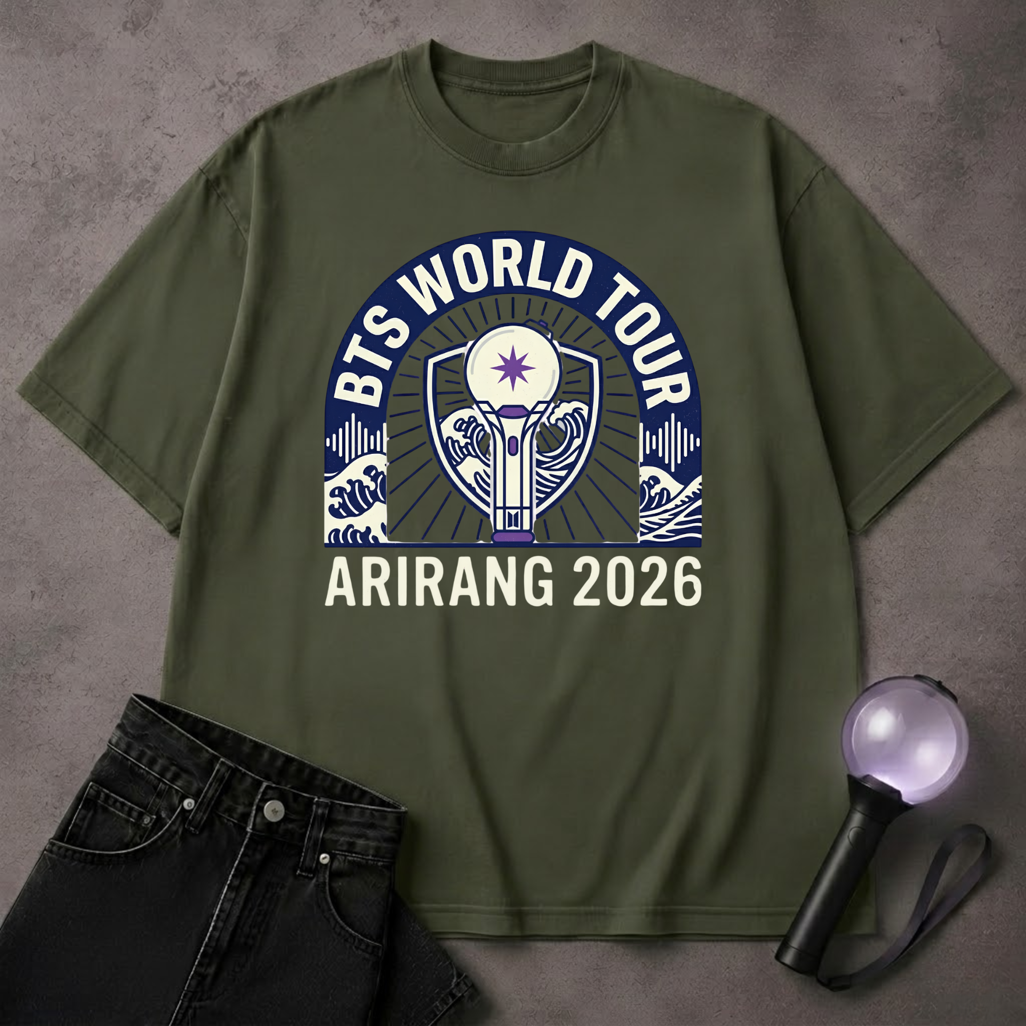 BTS World Tour Arirang 2026 T-Shirt | ARMY Lightstick Concert Merch Style Tee